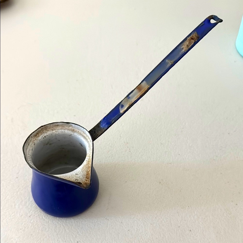 Vintage Cobalt Blue Enamel Ladle Yugoslavia